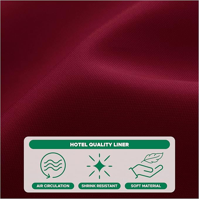 Biscaynebay Quality Fabric Shower Curtain Liners 72 Inch by 72 Inch, Burgundy Water Resistant Bathroom Curtains Rust Resistant Grommets & Weighted Bottom Hem Machine Washable