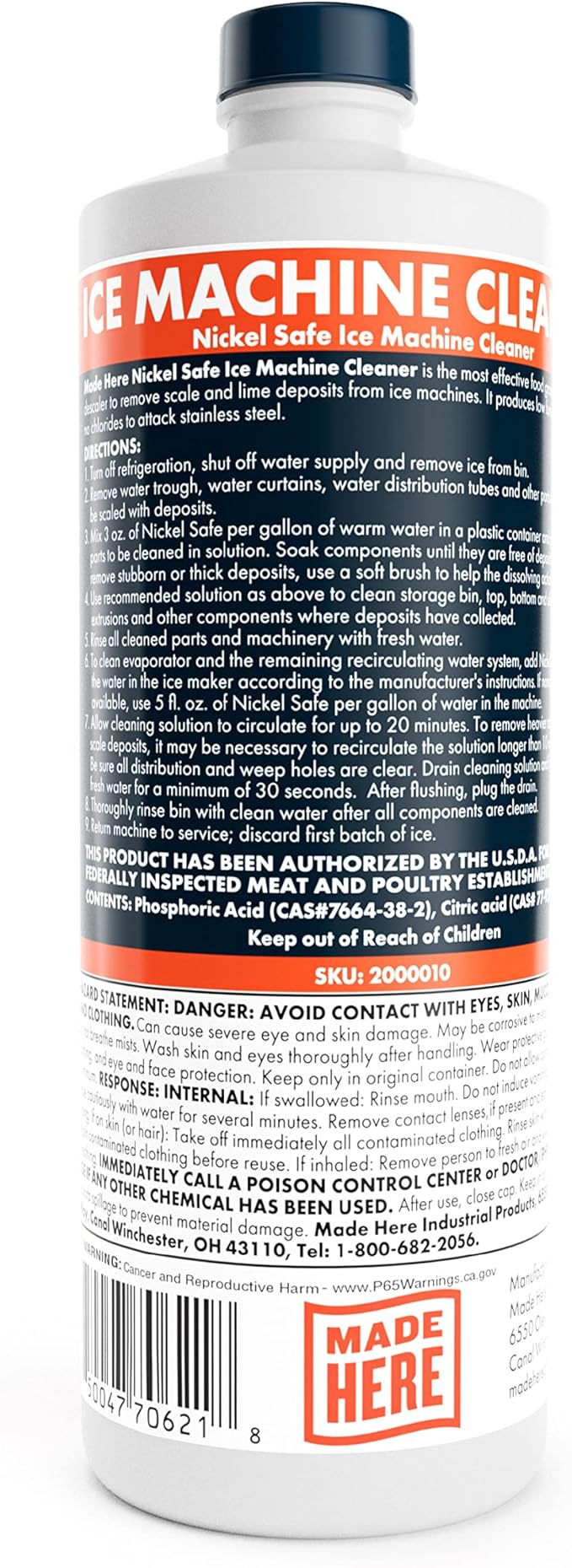 Made Here Co. Ice Machine Cleaner - Nickel-Safe Descaler for Effective Cleaning - Ideal for Nickel Components - Ideal for Home or Commercial Use, 16 OZ, Pack of 1