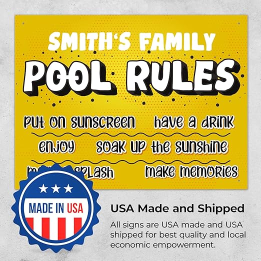 Custom Pool Sign, Pool Rules Put On Sunscreen for Pool Décor Sign, 18x24 Inches, Rust Free .063 Aluminum, Fade Resistant, Made in USA by Sigo Signs