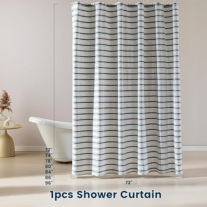 SLEEP ZONE Shower Curtain Liner, Waffle Shower Curtains for Bathroom, Heavy Duty Thick Fabric Shower Curtains - 285GSM Luxury Weighted Polyester Bath Curtain, 72" × 98" (Blue)
