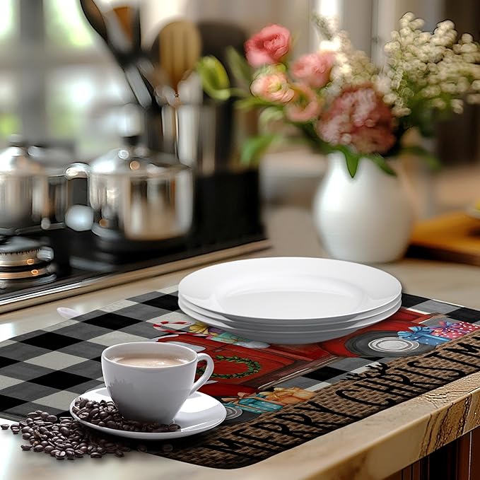 Merry Christmas Truck Dish Drying Mat Winter Large Kitchen Mats Dish Drying Pad Xmas Tree Absorbent Dish Dryer Mat for Kitchen Countertops Microfiber Drainer Pad Dish Drying Mats (18x24 in)