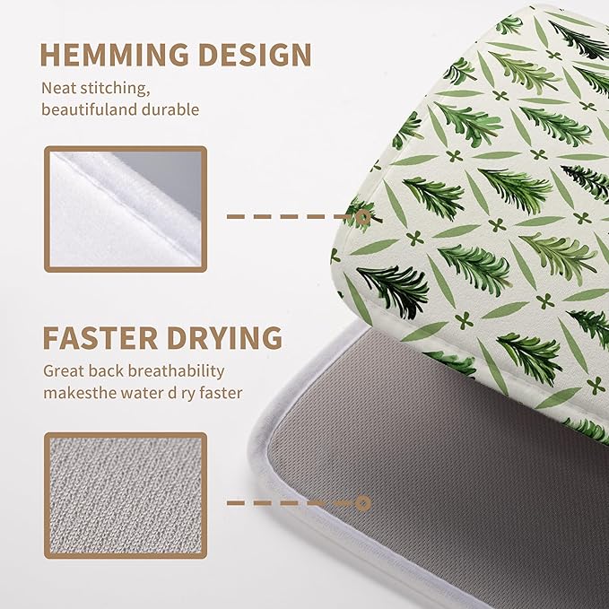 Wnoesat Christmas Dish Drying Mat for Kitchen Counter 18x24 Inch Sage Green Xmas Tree Drying Pad Winter Holiday Dish Draining Mat Microfiber Absorbent Dish Drainer Rack Mat for Coffee Bar