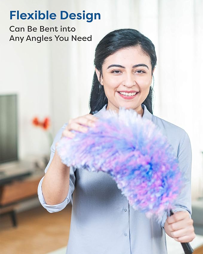 Rocktex Feather Duster Kit with 5.6ft Extension Pole, 4 Dusting Brush for Cleaning Home Wall Ceiling Fan Cobweb, Microfiber Static Washable Dusters, Pink Violet