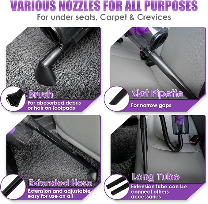 Viewsun 17PCS Car Cleaning Kit, Purple Car Interior Detailing Kit with High Power Handheld Vacuum, Detailing Brush Set, Windshield Cleaner, Cleaning Gel, Complete Auto Accessories for Women Gift