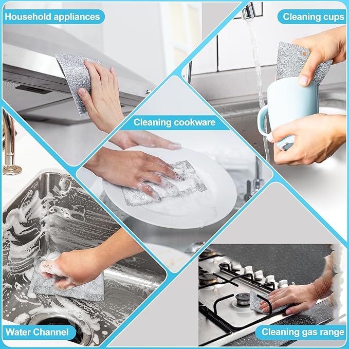 VMKBL Steel Wool Scrubber, Wire Dishwashing Rags, 10 Pcs Multipurpose Wire Dishcloth, Wet & Dry for Cookware, Sinks, Dishes, Stoves & Fireplaces 5.9“ x 3.9”