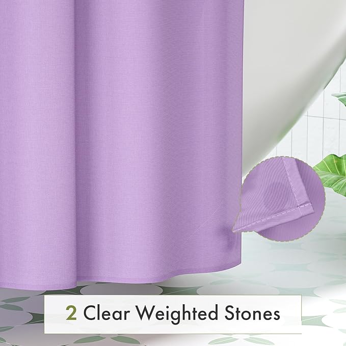 Amazer Lavender Purple Shower Liner Cloth Waterproof, Soft Shower Curtain Liner Fabric with Weighted Stones, Washable Shower Curtain and Liner 2-in-1, 120G Heavy Duty, 12 Grommet Holes, 72 x 72 Inches