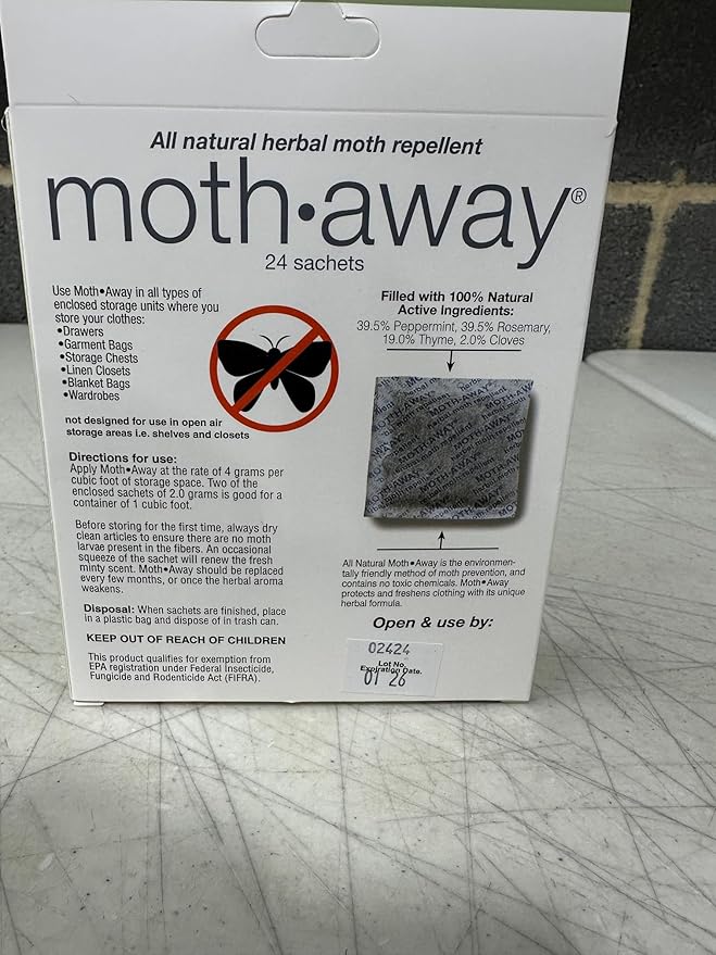 Richards Homewares Moth Away Sachets – 24-Pack Natural Herbal Moth Repellent, Non-Toxic & Chemical-Free, Fresh Scent for Drawers, Closets & Storage Bins – Made in USA