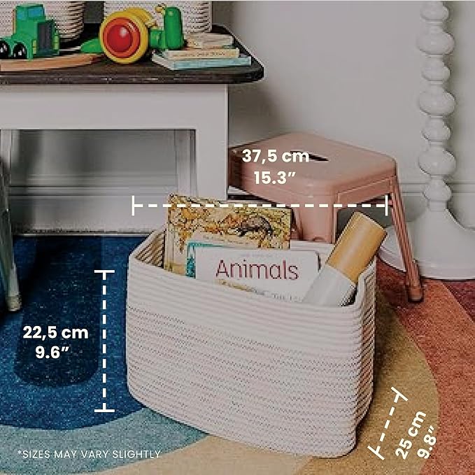 OrganiHaus Set of 3 Woven Storage Baskets for Shelves, Decorative Organizer Bins for Closet & Bathroom, Multipurpose Home Organization Baskets, Toy Storage Basket - Rainbow Stitches 15x9x10 inches