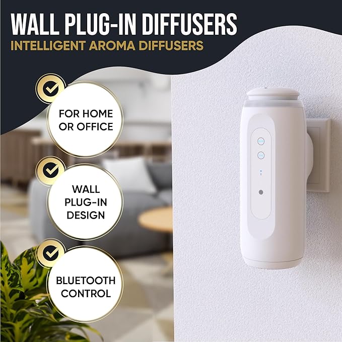 Essential Oil Diffuser (Plug-in) for Homes and Hotels – Bluetooth-Controlled Scent Diffuser for Home & Office, Covers 800 sq. ft. – Plug in Air Fresheners for Home & Office, Room Scent (White)