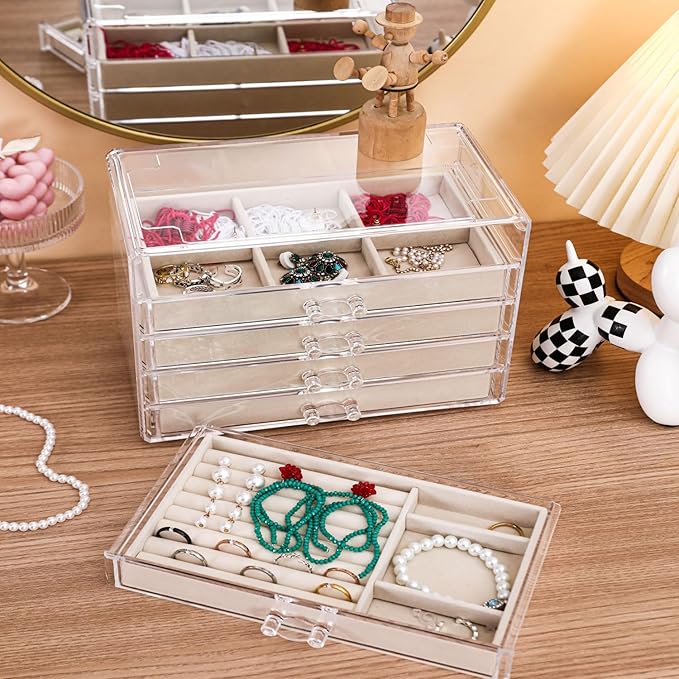 Necklace Organizer Box, Tray with 5 Drawers, Dustproof Velvet Necklaces Storage Holder Display Case, jewelry box for necklaces for Pendant Suitable for Women and Girls (5Drawer)