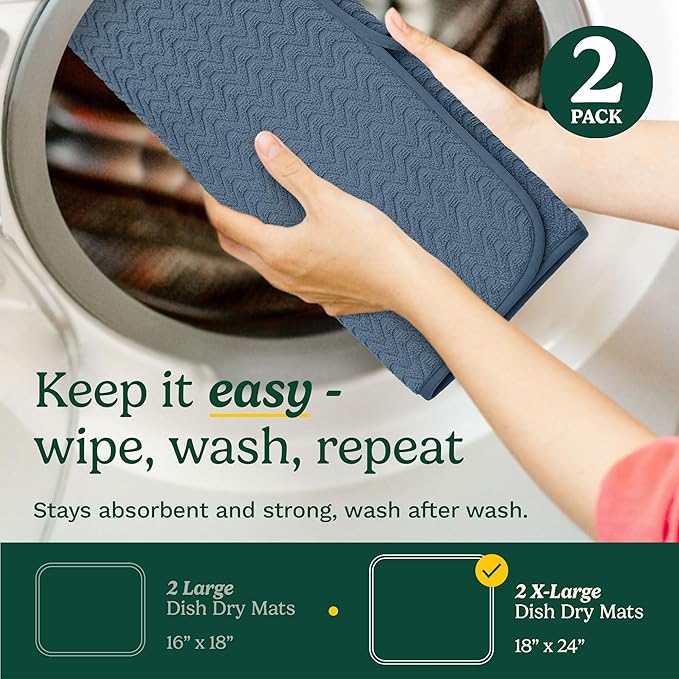 Cuisinart Dish Drying Mats for Kitchen Counter - (2) 18" x 24" Ultra Absorbent Dish Drying Mat XL - Foldable, Machine Washable, Fast Drying Dish Mat