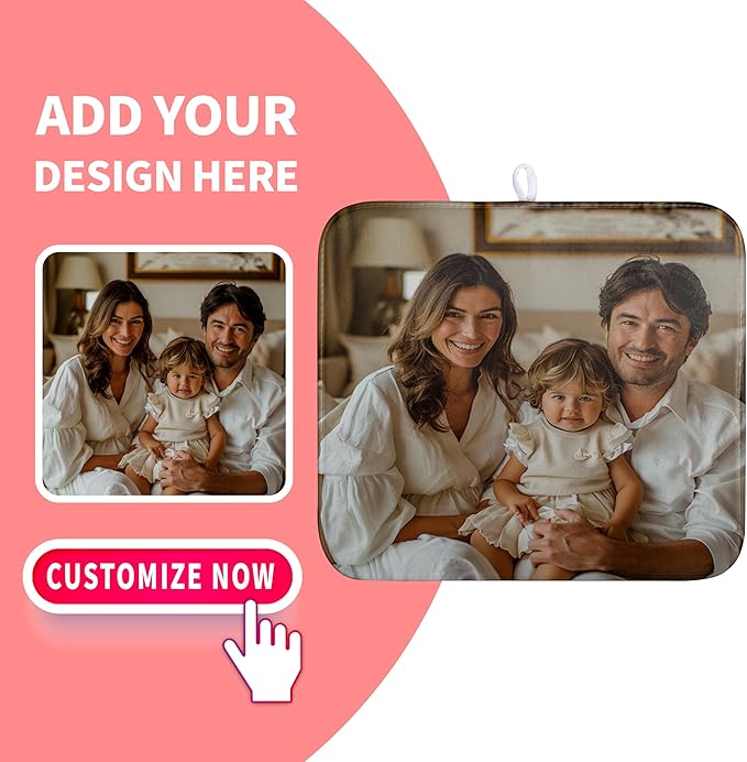 Wnoesat Custom Drying Mat with Picture Text Personalized Photo Dish Drying Mats for Kitchen Counter 16x18 Inch Customized Image Kitchen Accessories Microfiber Absorbent Dish Drying Pad