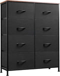 WLIVE Tall Fabric Dresser with 8 Drawers, Storage Tower with Fabric Bins, Double Dressers, Chest of Drawers for Closet, Bedroom, Living Room, Hallway, Dorm, Black and Rustic Brown