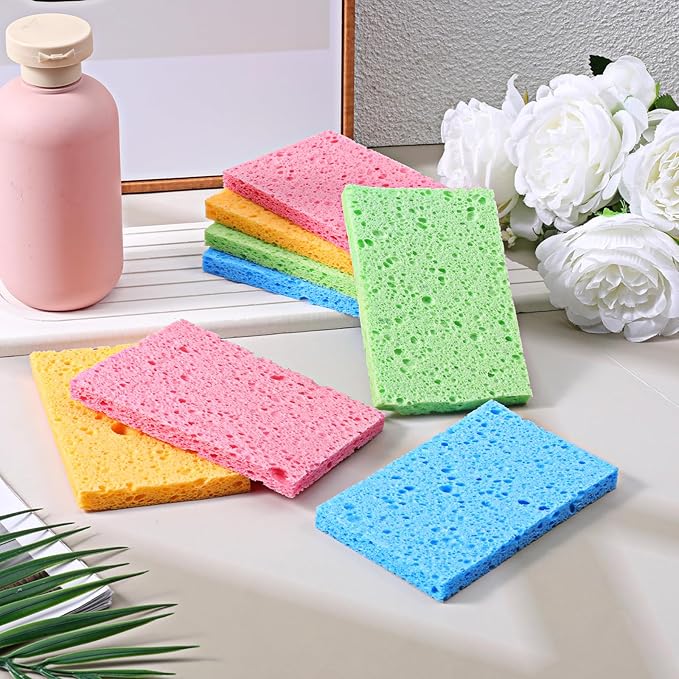 120 Pcs Kitchen Sponge Bulk Compressed Cleaning Scrub Colored Sponge, Natural Sponges Wood Pulp Sponges for Dishes for Kitchen Bathroom Cars(4.3"x2.7"x0.4")