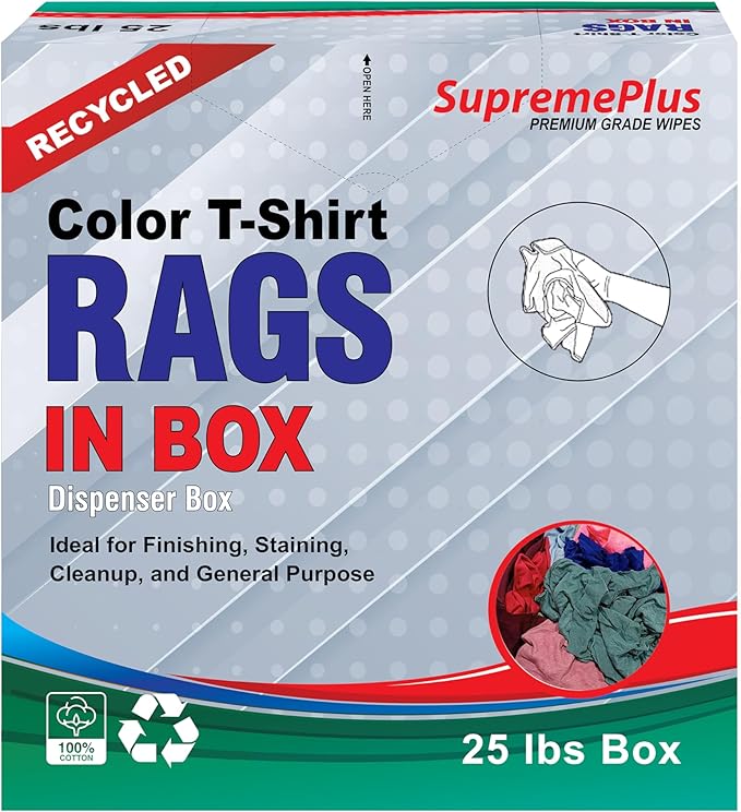 Recycled Color Knit Cleaning Rags (2 x 25 lbs. Compressed Box) – Shop Cloths Bulk for Workshops, Mechanics, Painters, and Home Use, Multipurpose Cotton T-Shirt Rags