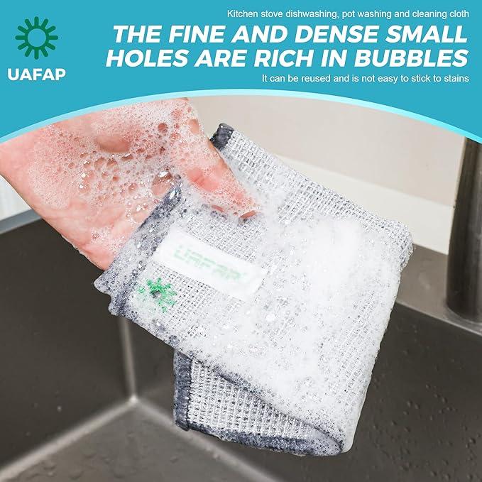 UAFAP 24 PCS Non Scratch Wire Dishcloth, Cleans Fast Without Scratching, Stands Up to Stuck-on Grime, Multi-Surface Safe, Wire Dishwashing Rag Cleaning Power for Everyday Jobs 7.87“ x 7.87”