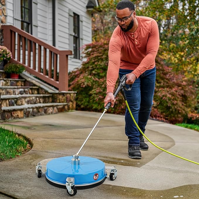 Wexo Palindrog 19" Pressure Washer Surface Cleaner with 4 Wheels, Coated Blue Stainless Steel Power Washer Surface Cleaner for Driveway Sidewalk Patio, 1/4" Quick Connector, 2 Extension Wand, 4000 PSI
