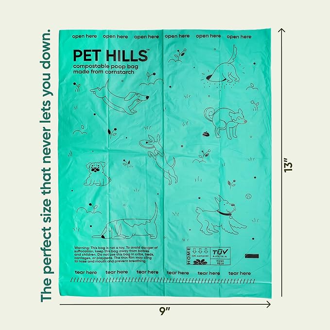 Pet Hills Heavy Duty Compostable Dog Poop Bags – 120 Count, 25% Thicker, Leakproof & Unscented Refills, Fits All Dispensers, Plant-Based, TÜV OK Compost HOME Certified