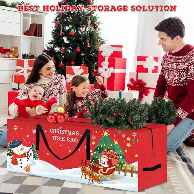 Christmas Tree Storage Bag 7.5 Ft Large Christmas Tree Bag with Reinforced Handles & Dual Zippers Wide Opening, Heavy Duty Oxford Fabric Xmas Ornament Storage Box Protects From Moisture, Dust (Red)