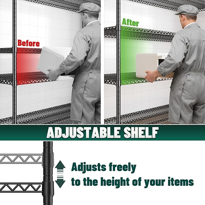 DurayLoly 68''W Storage Shelves 2500LBS Wire Shelving Unit, Adjustable Garage Shelving Heavy Duty, Metal Shelving for Garage, Pantry, Kitchen, Basement, Commercial Industrial,68.1"W x 20.9"D x 70.9"H