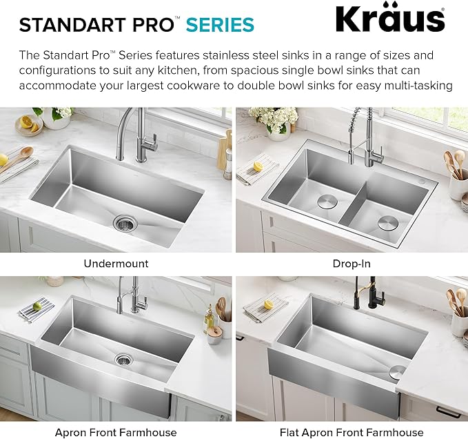 KRAUS Standart Pro 30-Inch Apron Front Farmhouse 16-Gauge Single Bowl Stainless Steel Kitchen Sink, KHF200-30