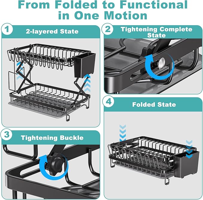 2-Tier Dish Racks for Kitchen Counter, Stainless Steel Kitchen Dish Drying Rack Large Dish Drainers for Kitchens Counter, Space Saving Dishes Strainer for Bowl, Plate, Cup - Modern Counter Organizer