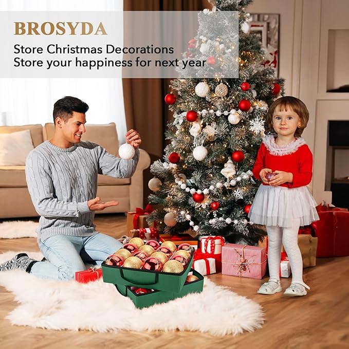 Christmas Ornament Storage Box, Ornament Storage Organizer Fits 128 of 3 inch Ornament Balls, 8 Removable Tray Ornaments Storage Containers with Dividers to Store Xmas Holiday Decor(Green)