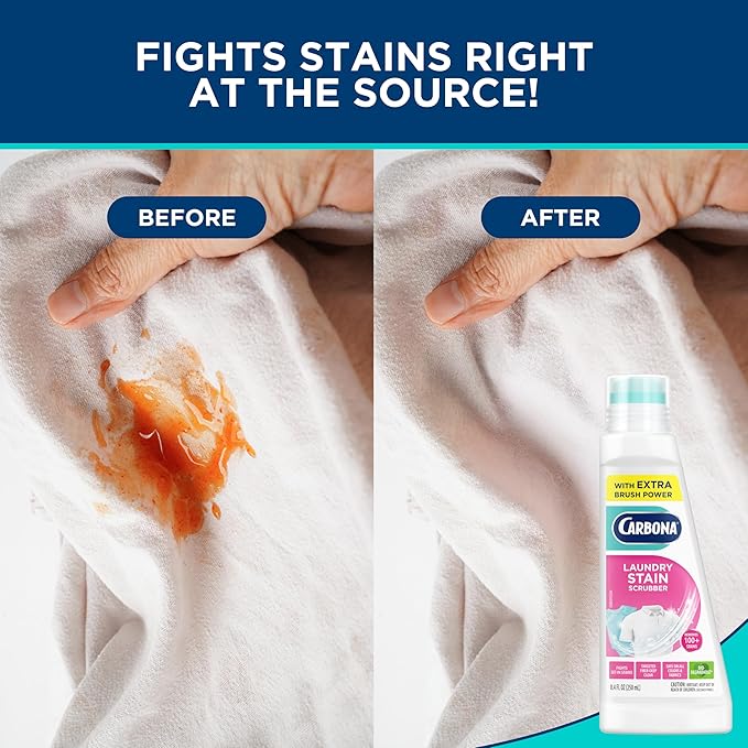 Carbona Laundry Stain Scrubber | Bio-Enzyme Stain Remover | Eliminates Fat, Oil, Blood, Milk, Fruit, Ketchup, Vegetables & Baby Food Stains | Save On Skin & Washable Fabrics | 1 Pack, 8.4 Fl Oz