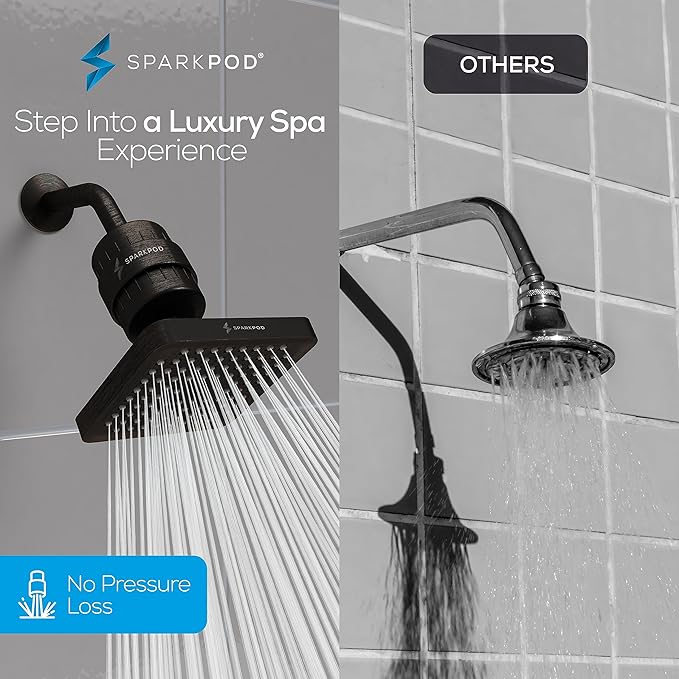 SparkPod Luxury Filtered Shower Head Set 23 Stage Shower Filter - Reduces Chlorine and Heavy Metals - High Pressure Showerhead Filter (6" Square, Vintage Oil-Rubbed Bronze)
