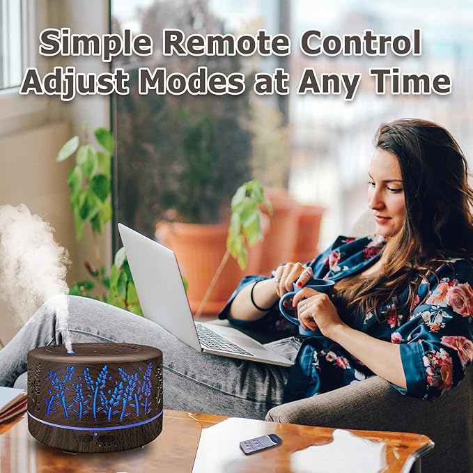 Diffusers for Essential Oils Large Room 600ml,Essential Oil Diffusers for Home with R/C,Cool Mist Humidifier,7 Colors Lights & 3 Mist Mode Waterless Auto Off for Office