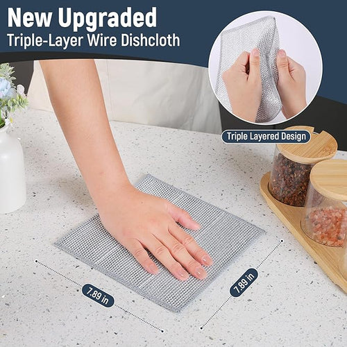 3 Layers Non Scratch Wire Dish Cleaning Supplies 15PCS - Wire Dishwashing Rag Home Essentials-Reusable Steel Wool Scrubber Washcloths,Kitchen Towels and Dishcloths Set for Pans Sinks & Cookware