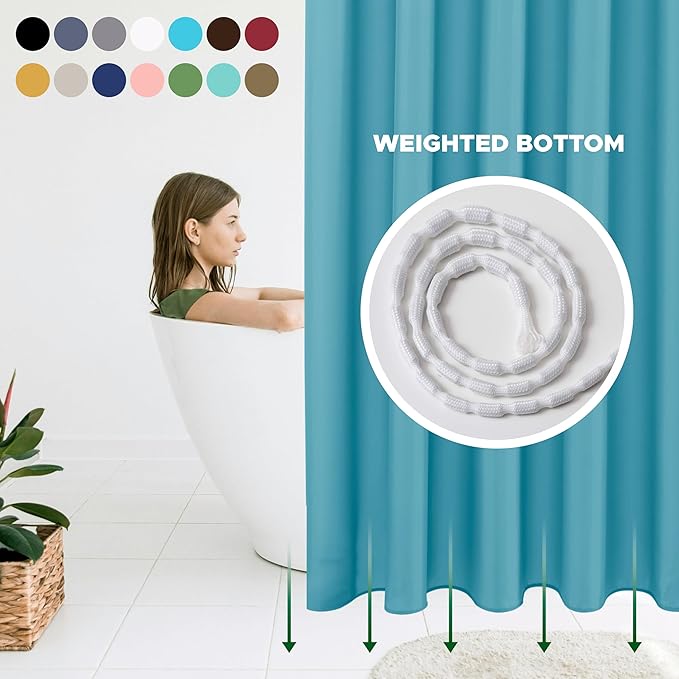 Biscaynebay Hotel Quality Extra Long Fabric Shower Liners 72" Width by 84" Length, Blue Water Resistant Bathroom Curtains Rust Resistant Grommets & Weighted Bottom Hem Machine Washable