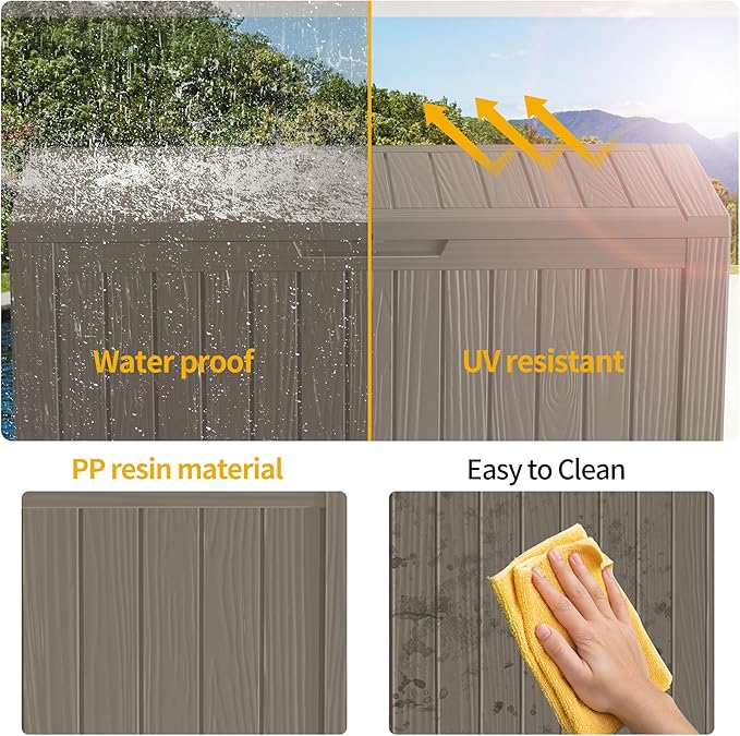Outdoor Storage Box Waterproof, 180 Gallon Lockable Resin Deck Box Large, Patio Storage Bin for Pool Accessories Cushion Furniture, Garden Tools, UV-Resistant Outside Delivery Grey