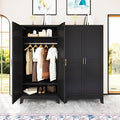 71 "Metal Armoire Wardrobe Closet, Steel Clothing Storage Cabinet with Adjustable Shelves and Hanging Rod, Household Steel Wardrobe Storage Cabinet with Adjustable Standing feet（Black）