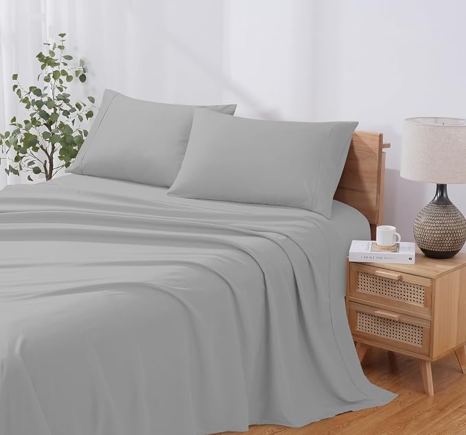 Modern Threads Soft Microfiber Solid Sheets - Luxurious Microfiber Bed Sheets - Includes Flat Sheet, Fitted Sheet with Deep Pockets, & Pillowcases Vapor Blue California King