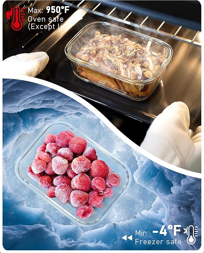 BOROHOUSE 2-Pack Glass Food Storage Containers with Tempered Lids (21.3oz/2.7cup) - Airtight Snap Lock, Microwave & Oven Safe (-4℉~ 950°F), Freezer to Baking Dish, BPA-Free, Gift Box (Pink)