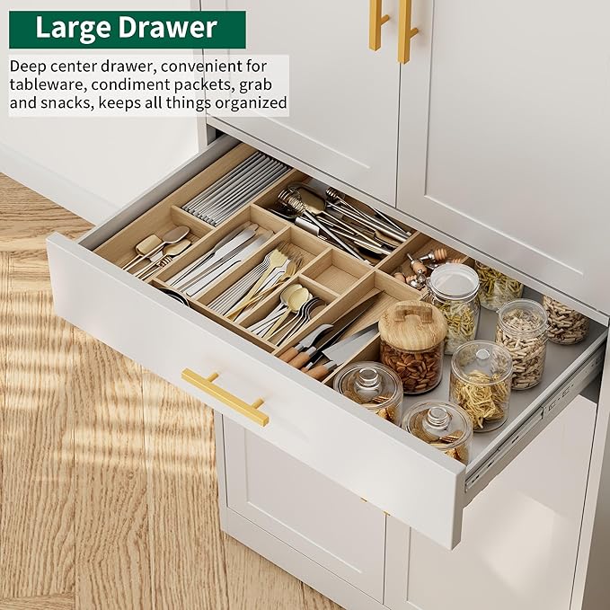 CJF White Kitchen Pantry Cabinet,71 Inch Tall Metal Storage Cabinet with Adjustable Shelves and 1 Drawer, Freestanding Pantry Cabinet for Kitchen, Living Room, Dining Room, Bathroom, Easy to Assemble