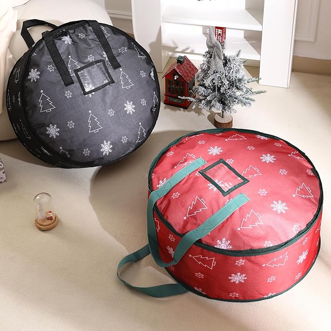 30 Inch Christmas Wreath Storage Bag, Wreath Storage Container with Carry Handles Zipper and Labeling Card Slot, Waterproof Garland Storage Container for Wreath Christmas Decoration, Red