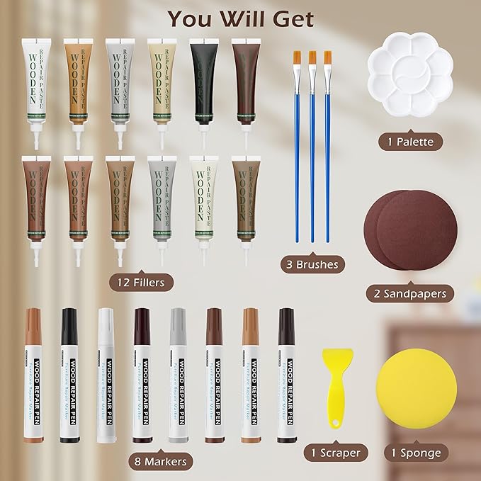Oriflame Wood Furniture Repair Kit: 12-Color Filler and 8-Color Markers - Wood Touch Up for Scratches/Cracks/Holes/Stains in Floors/Table/Cabinets(Hardwood/Laminate)