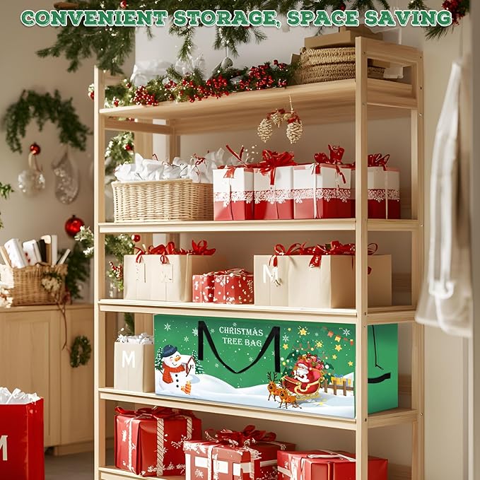 Christmas Tree Storage Bag 7.5 Ft Large Christmas Tree Bag with Reinforced Handles & Dual Zippers Wide Opening, Heavy Duty Oxford Fabric Xmas Ornament Storage Box Protects From Moisture, Dust (Green)