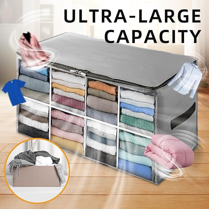 TAILI Extra Large Moving Bags, 10 Pack Silver Heavy Duty Totes for Storage with Visible Window, Wrap Around Handles, Storage Bags for Space Saving, Alternative to Moving Boxes