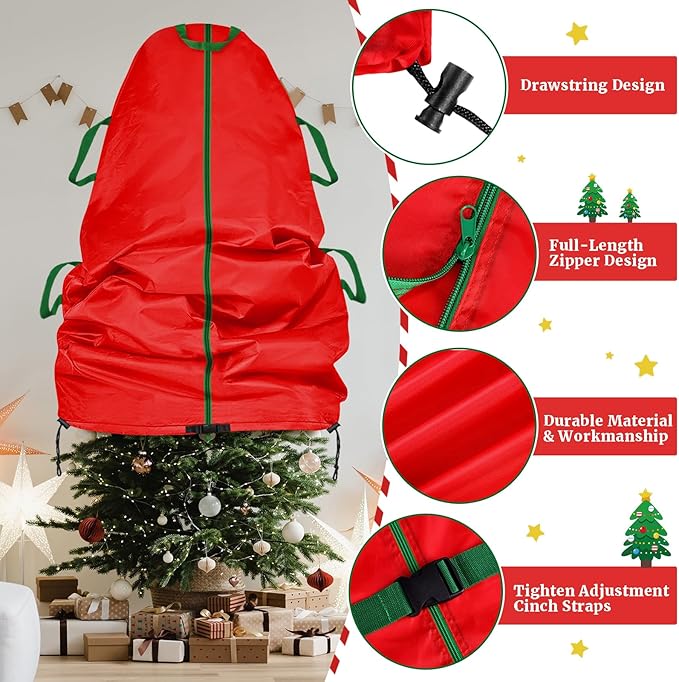 Jumbo Upright Christmas Tree Storage Bag, Upright Christmas Tree Storage Cover With Zipper & Adjustable Straps,Tear Resistant Upright Storage Christmas Tree Cover for 7.5 Foot Assembled Christmas Tree