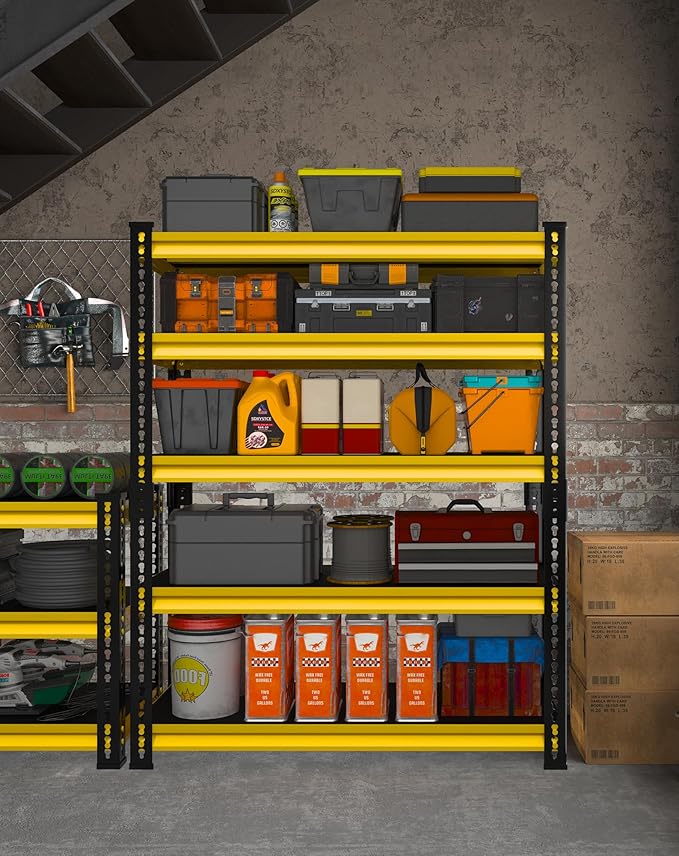 SDXYSTCE 48" W Garage Storage Shelves Heavy Duty, 2800LBS Loads Adjustable Garage Shelving, 5-Tier Metal Shelving Units and Storage Racks, Industrial Utility Shelf,48''Wx18''Dx78''H, Yellow