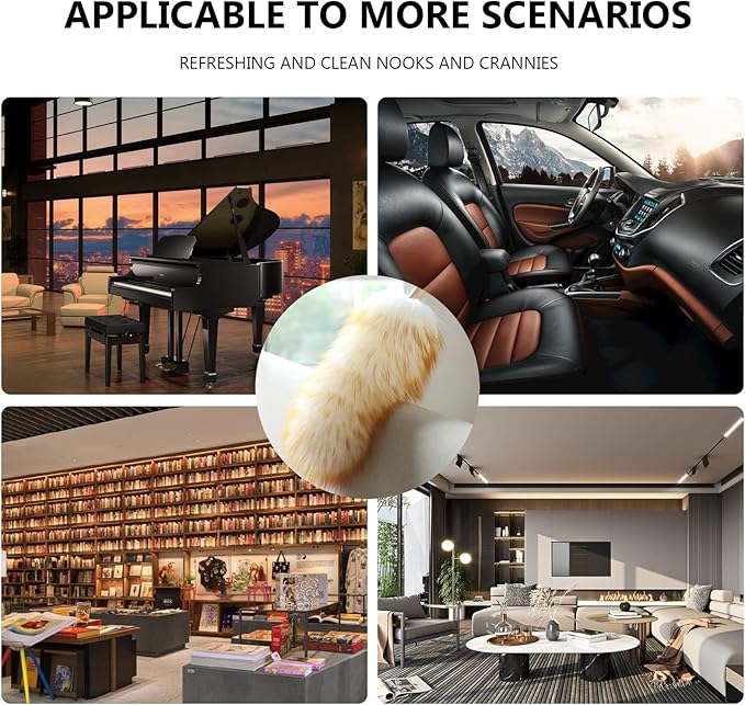 iHUFeather Lambs Wool Duster for Cleaning Window Blinds Computer Furniture TV Computer Screens Bookshelves Solid Wooden Handle Natural Feather Duster,26'', Brown