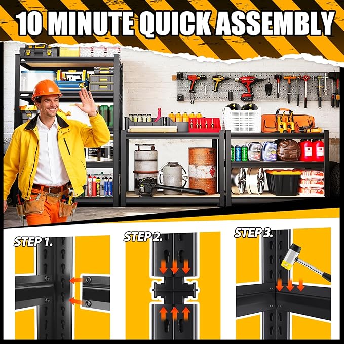 5-Tier 72”H Garage Shelving, Adjustable Garage Shelves, 2500 Lbs Storage Shelves Heavy Duty, Garage Shelf for Tool Organization, Storage Shelves for Basement, Warehouse, Black (72''H×35.4''W×15.7''D)
