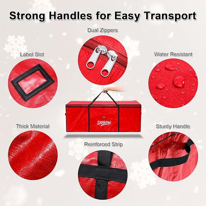 Christmas Tree Storage Bag 7.5 ft, Heavy Duty Artificial Xmas Trees Bag with Reinforced Handles, Dual Zippers Wide Opening, Two Mesh Pockets, Water Resistant for Holiday Tree Storage (Red)