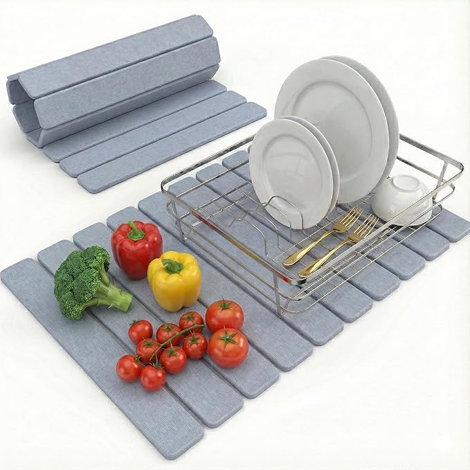 DrySwift Large Stone Drying Mat for Kitchen Counter | Premium Diatomaceous Earth Coaster Set for Dishes | Non-Slip Kitchen Sink Mat | Fast-Absorbing, Eco-Friendly | 23" x 15.5" (Light Grey)