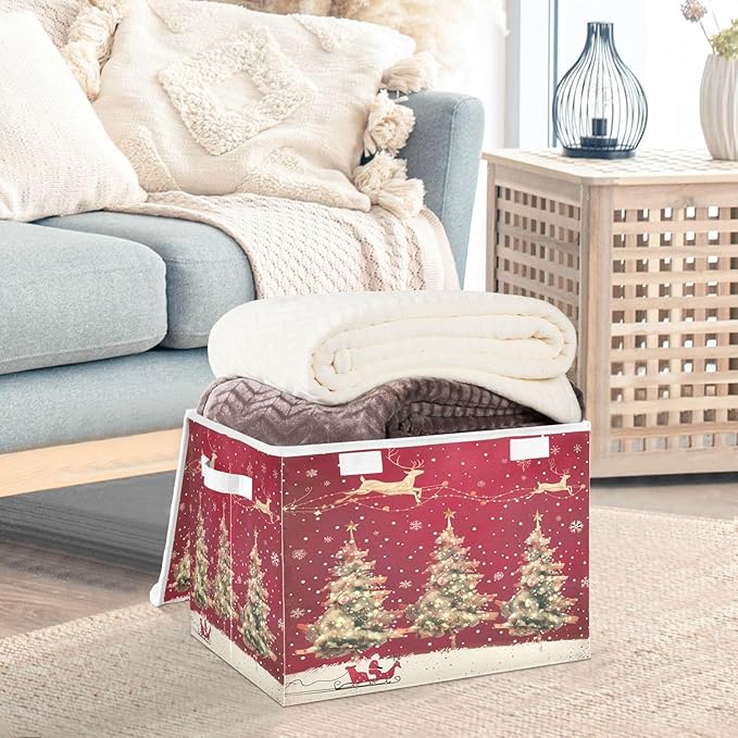 senya Christmas Baskets Collapsible Storage Bins with Lids, Christmas Trees Reindeer Storage Boxes Clothes Baskets for Organizing