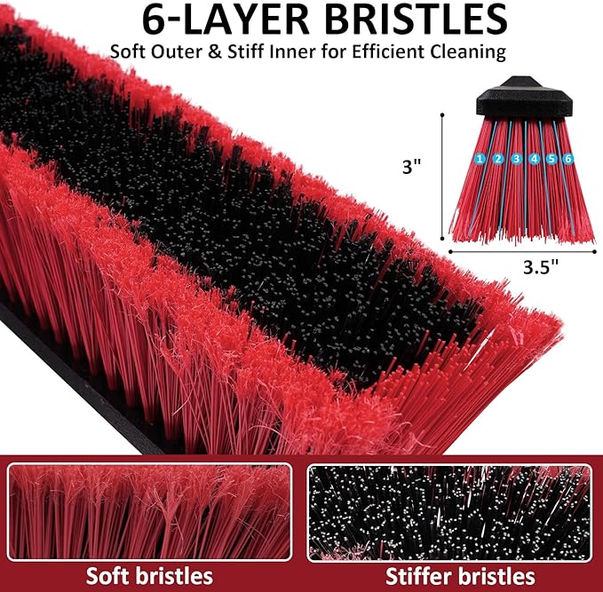 14” Push Broom with 70” Adjustable Handle - Heavy Duty Outdoor Broom for Shop, Garage, Patio, Driveway, Yard, Deck Cleaning