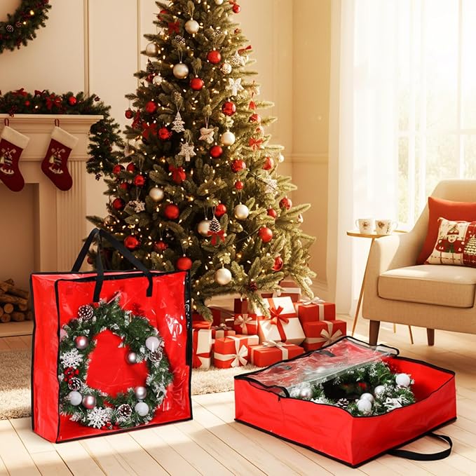 Oversized 6 Pack Storage Bags with Zipper 25 Gallon Tote Bags Moving Travel Camping Essentials Packing Supplies for Clothes Wreaths Quilts Decorations Toys, 26 x 26 x 8.7 Inches(Red)